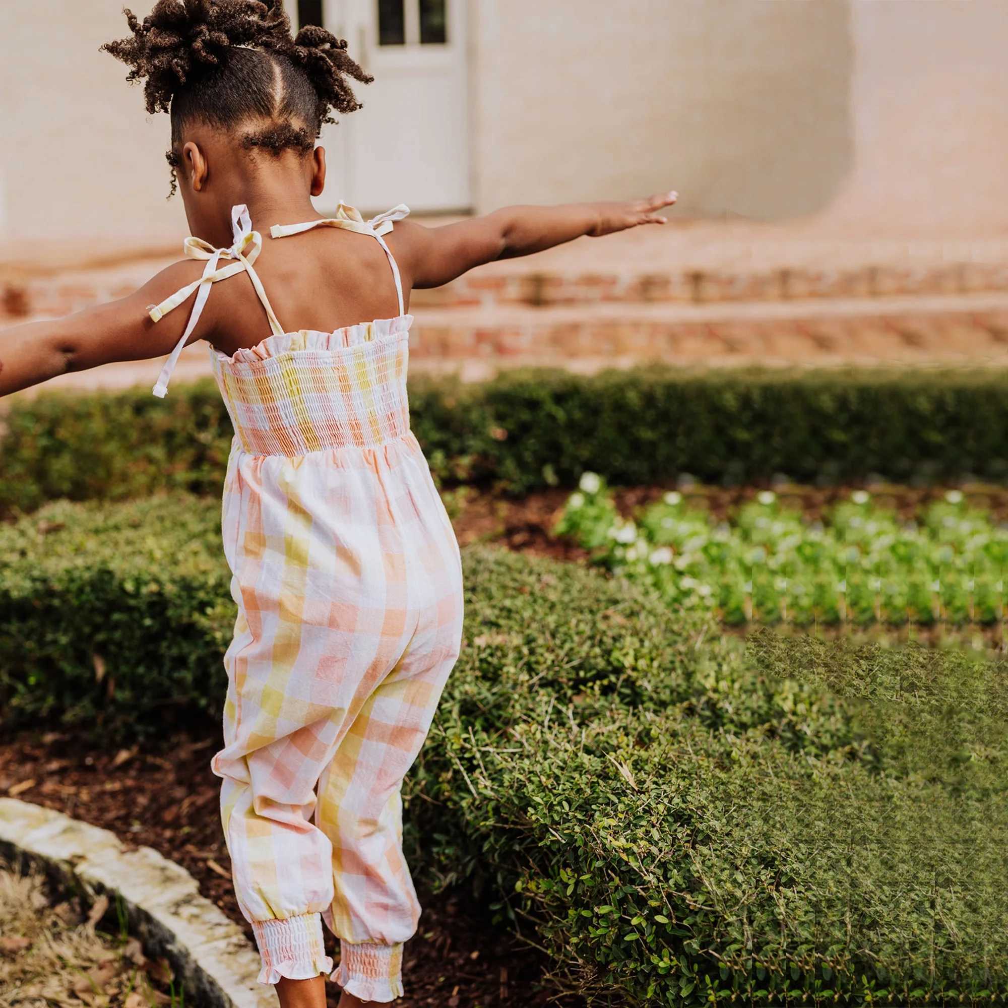 Sweet Girls Plaid Bow Decor Cami jumpsuit summer party gift W240806