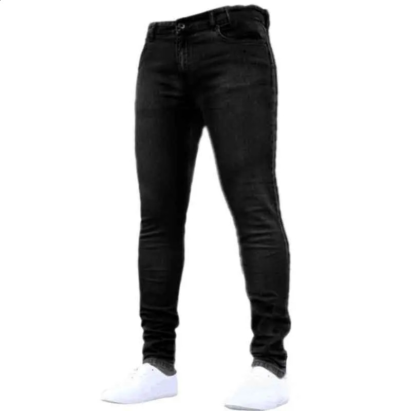 Solid Color Fashion Men Casual Pants Stretch Jeans Skinny Work Trousers Male Wash Slim Fit for Zippered Jeans Men Clothing 240815