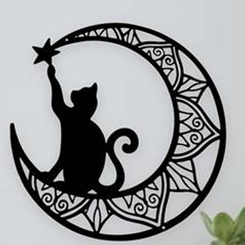 Interior and Exterior Decorating Cat Lovers Premium Black Cat and Moon Wall Art