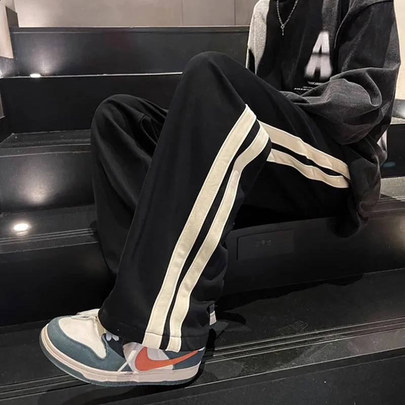 Casual pants men spring summer high street straight floor-length wide leg high student pants High street sports sweatpants 240822