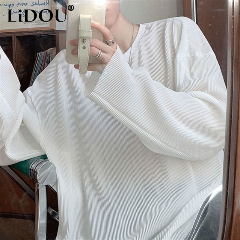Spring Autumn Fashion Y2K Harajuku Korean Simple T-shirts Man Long Sleeve Streetwear Solid Color Chic Casual Top Male Clothes 240816