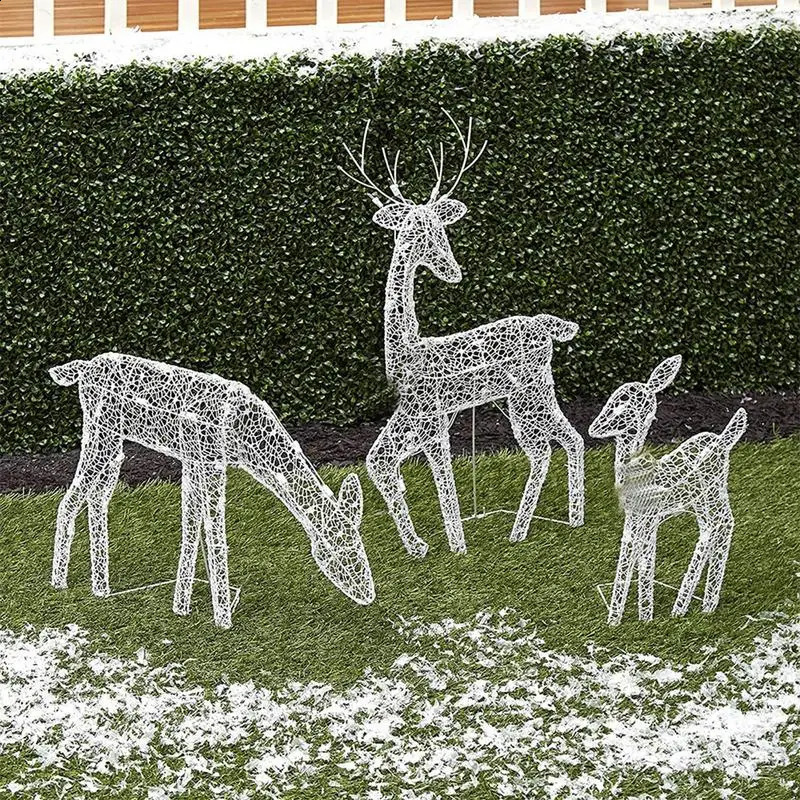 Reindeer Glitter White Handmake Iron Art Elk Deer Christmas Garden Decor Water Resistant Light Up Decoration 240819 Ation ation