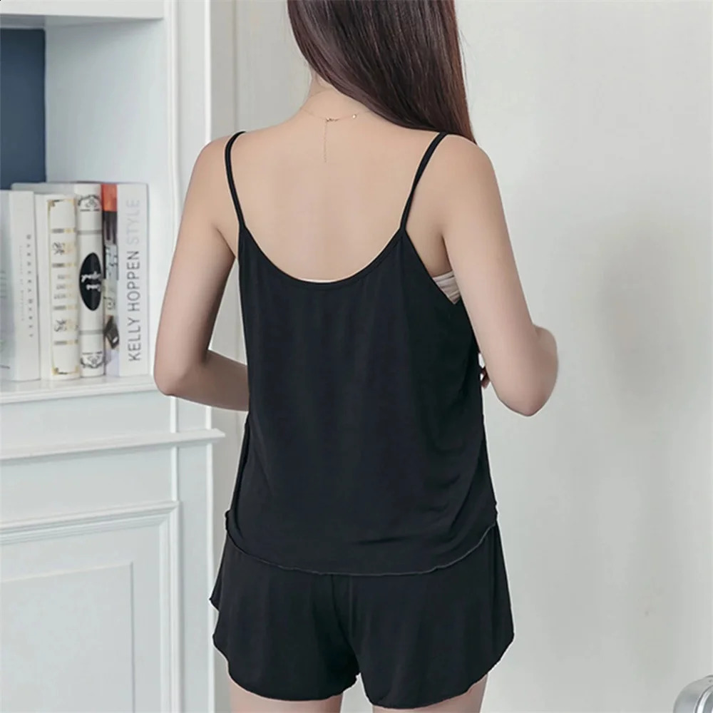 Womens casual pajamas pajama set shorts Spagjetti belt black L XL XXL smooth and soft w240819