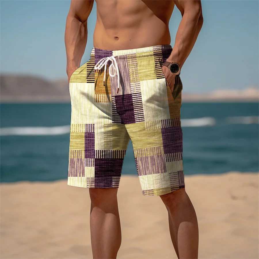 Mens Sweat Shorts Beach Shorts Terry Shorts Drawstring Elastic Waist 3D Print Graphic Plaid Stripe Breathable Soft Short Daily XJ250618