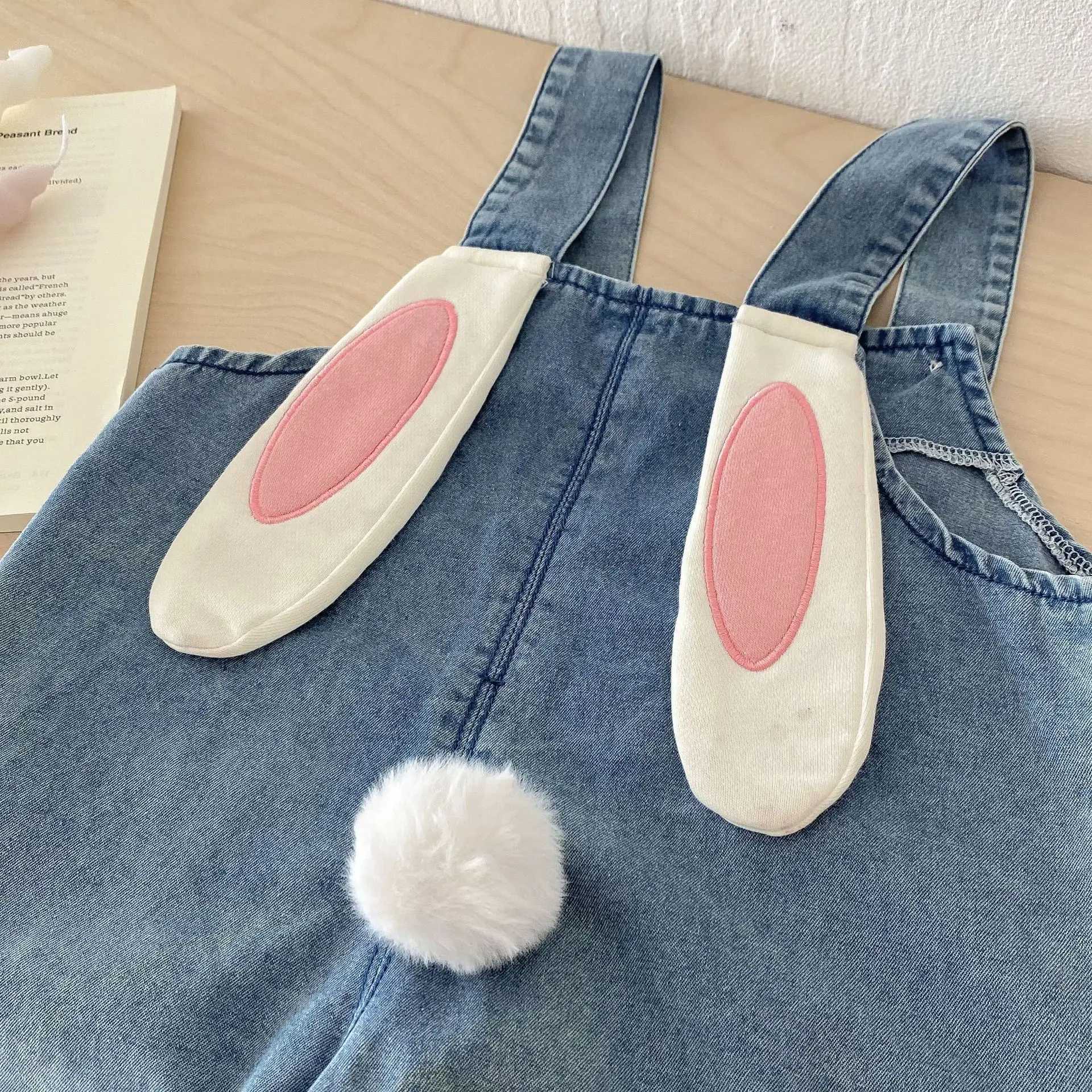 2024 Summer Baby Coat Cute Rabbit Ears Childrens Cowboy jumpsuit Korean Baby Boys and Girls Fashion Preschool Cowboy Shorts Coat W240806