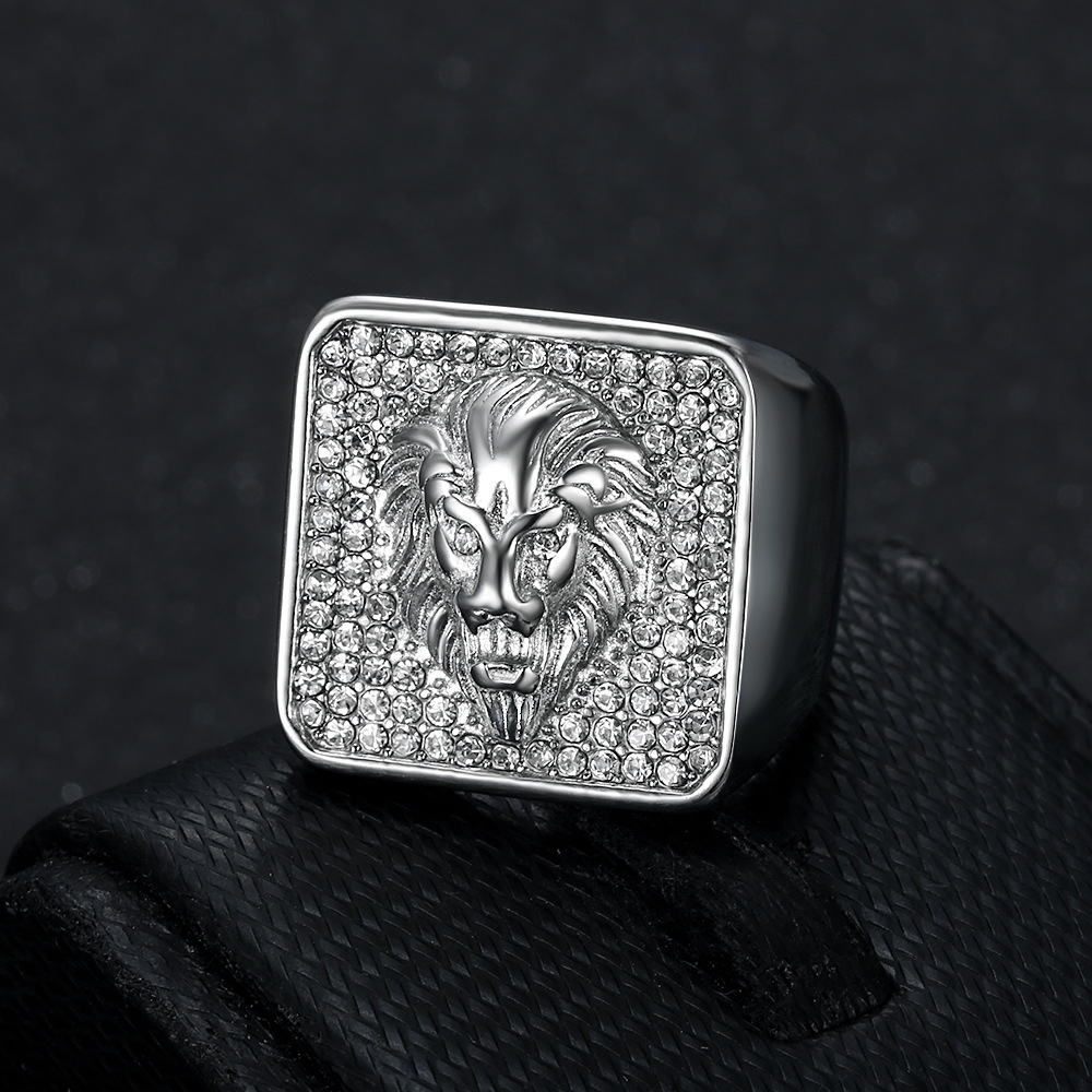 Hip Hop Lion Head Casting Ring Titanium Steel 18k Gold Plated Mens Jewelry