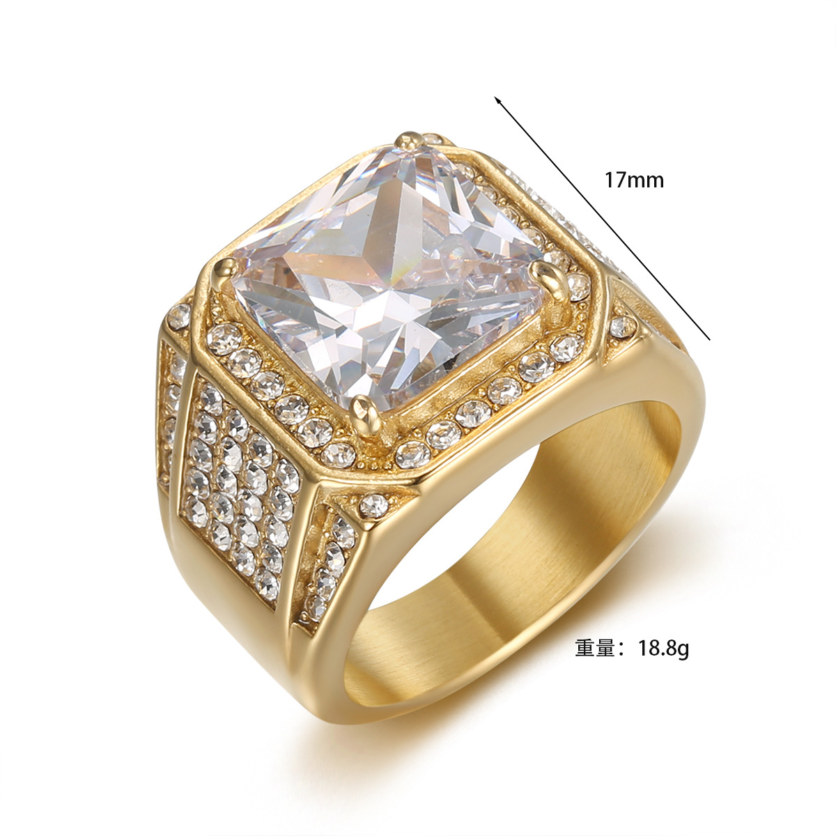 Hip Hop 316LStainless Steel Square Ring Titanium Steel Gold Plated Mens Jewelry