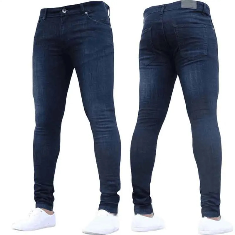 Solid Color Fashion Men Casual Pants Stretch Jeans Skinny Work Trousers Male Wash Slim Fit for Zippered Jeans Men Clothing 240815