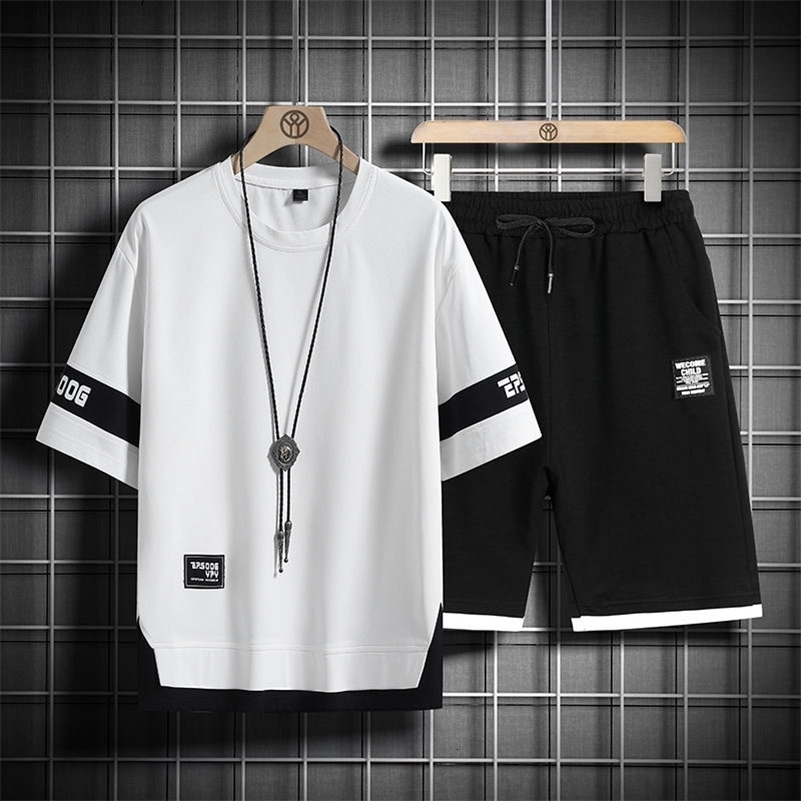 2024 Summer Fashion Trend Short-Sleeved T-shirt Cotton Suit Mens Casual Relaxed Comfortable Breathable Sports Two-Piece Set 240816