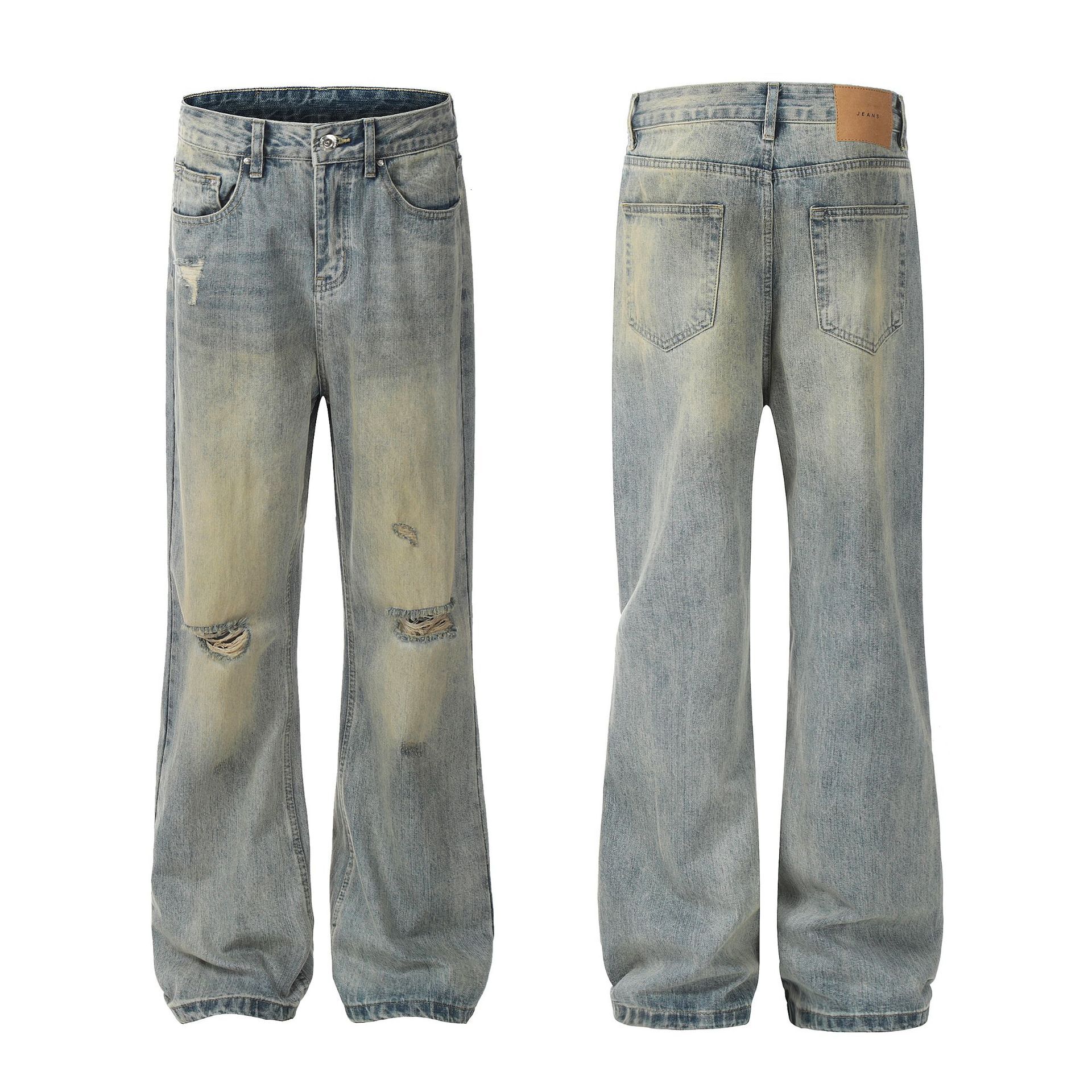 Style Street High Street Micro La Waste Soil Wind Blown Hole Old Unisex Jeans