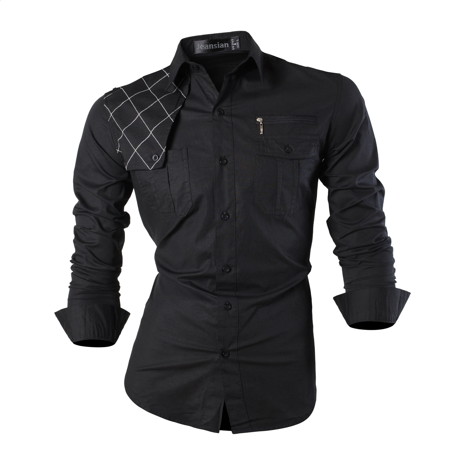 Jeansian Mens Casual Dress Shirts Fashion Desinger Stylish Long Sleeve K371 Black2 240818