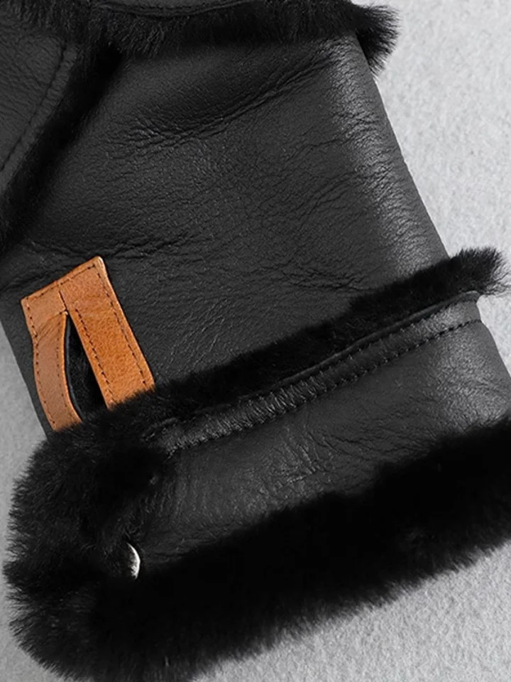 Winter womens real wool leather jacket short motorcycle coat thick warm lining ious natural 240814