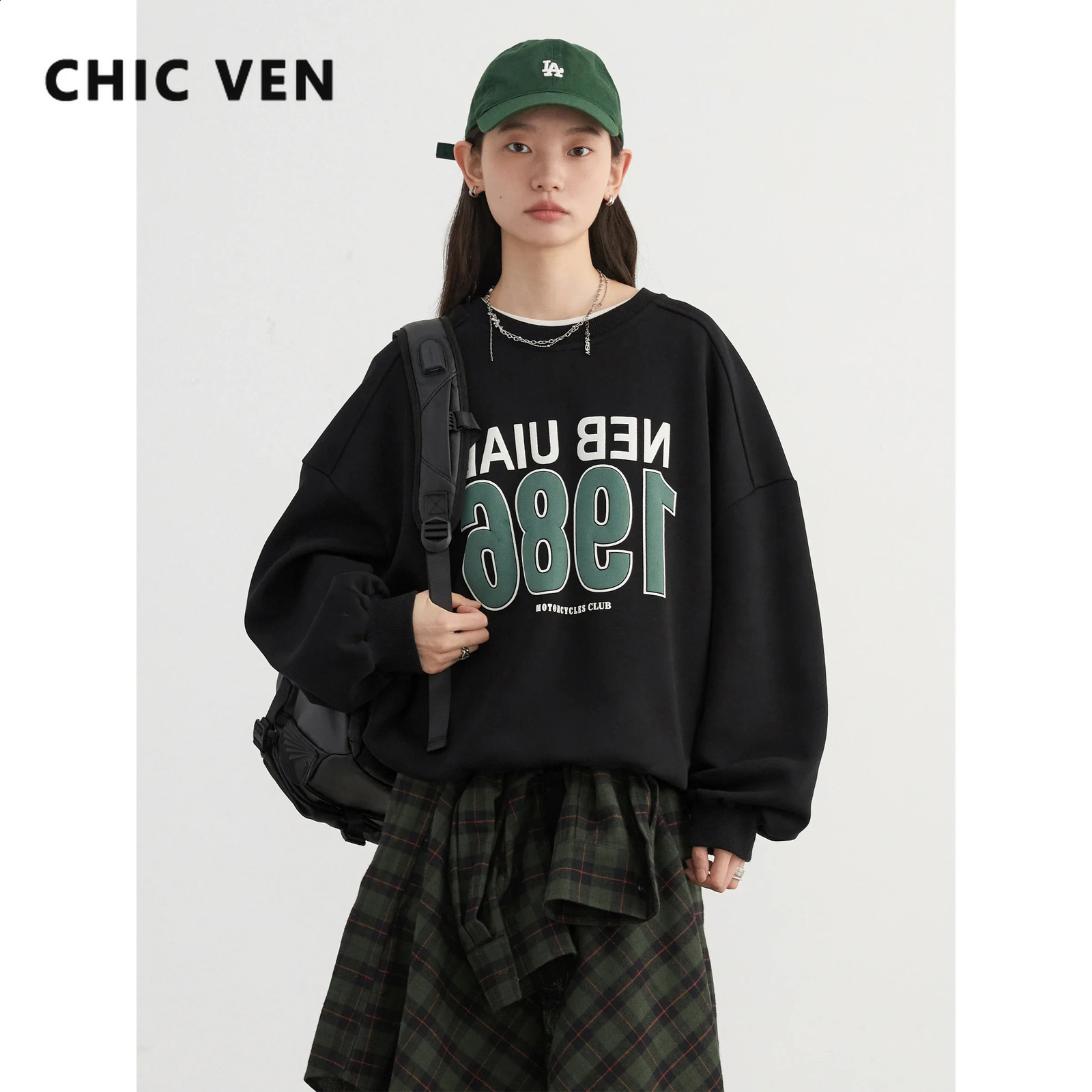 CHIC VEN Womens Sweater Loose Round Neck Letter Printed Hoodie Extra Large Top Autumn Spring 240814
