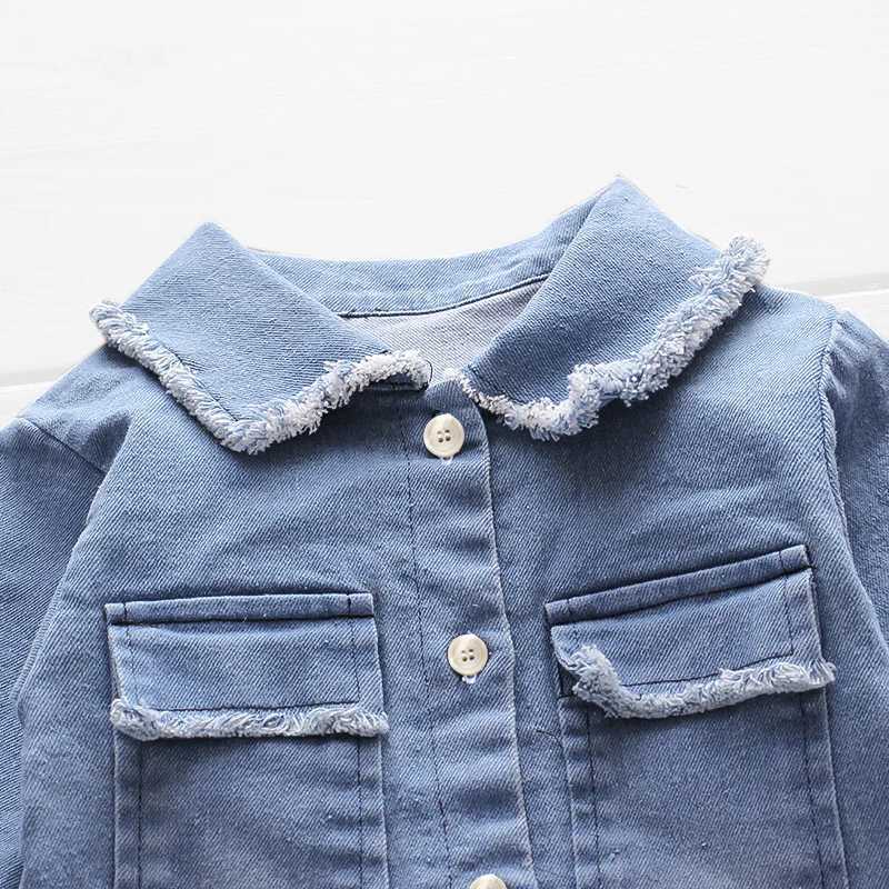 DIIMUU baby girl clothing childrens top denim pants fashionable childrens casual jumpsuit long sleeved Trouser W240806
