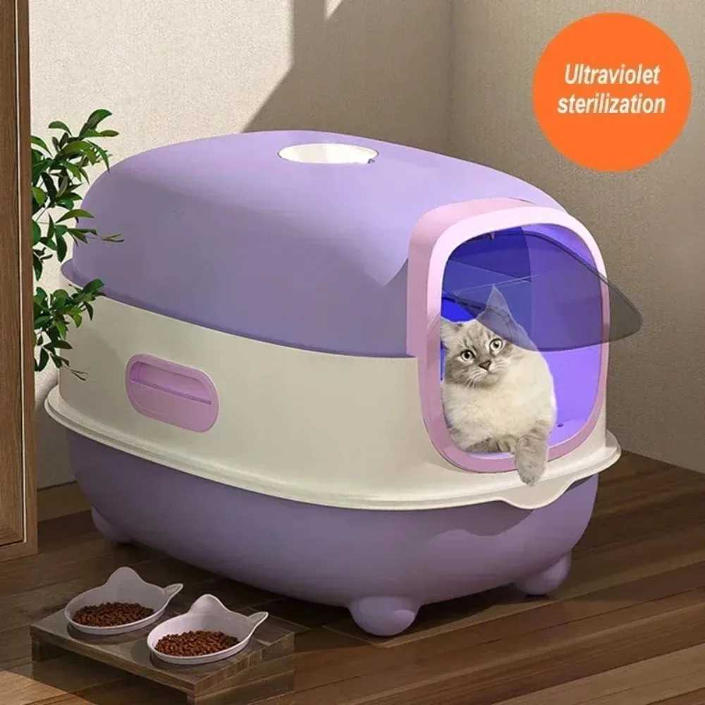 Litter Box UV Sterilization Enclosed Pet Nest Deodorization Detachable Anti-Odor Cat Toilet Bowl 2024