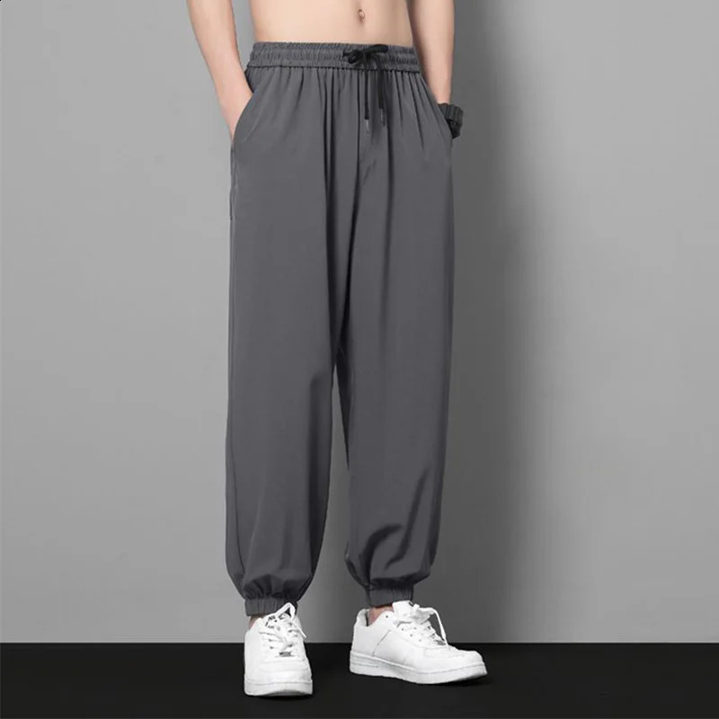 Summer Breathable Ice Silk Thin Quick Dry Running Pants Men Joggers Sportswear Baggy Trousers Male Casual Sweatpant Streetwear 240819