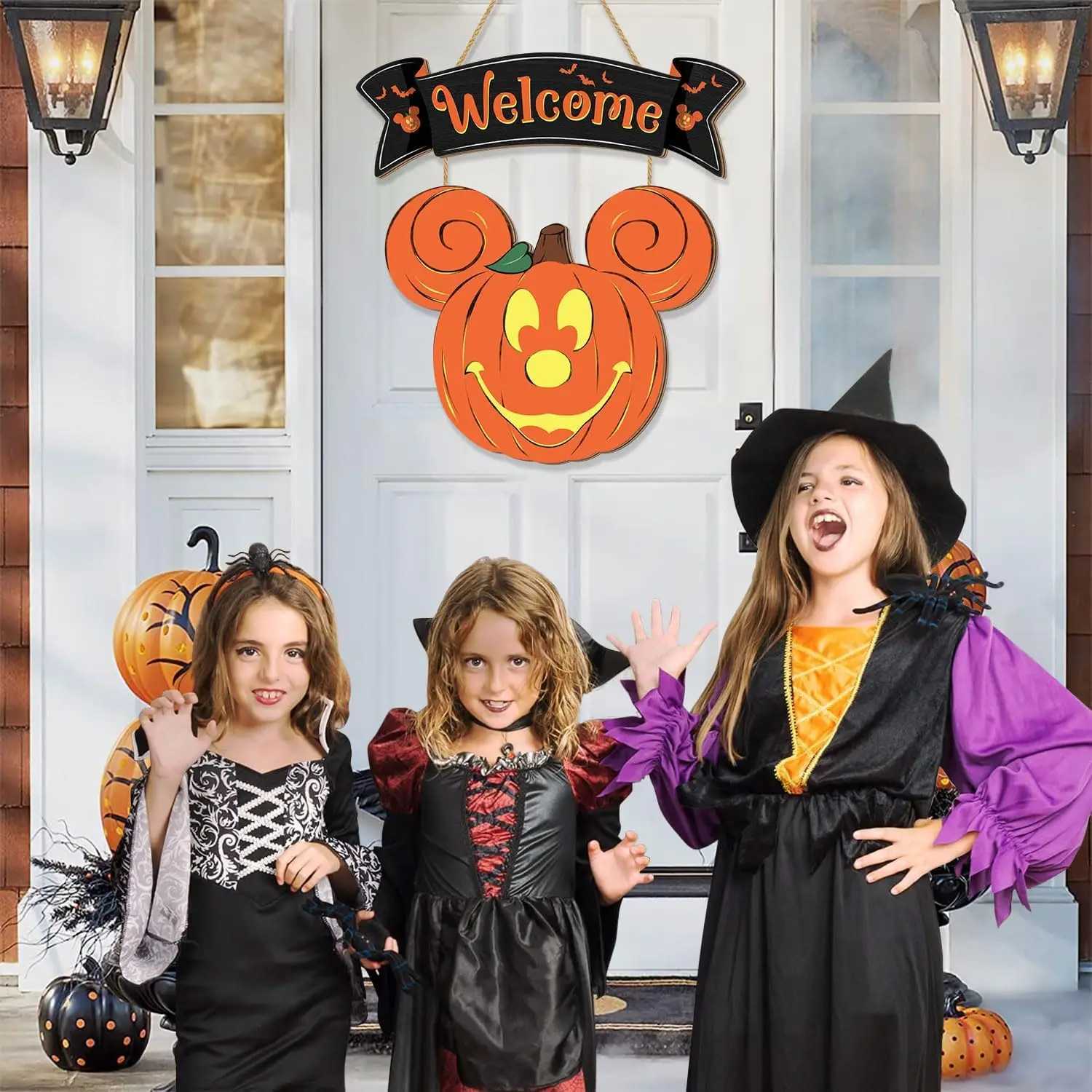 Halloween Mouse Pumpkin Decorations Halloween Mouse Welcome Hanging Sign for Front Door Happy Halloween Wooden Pumpkin SignsXJ240817
