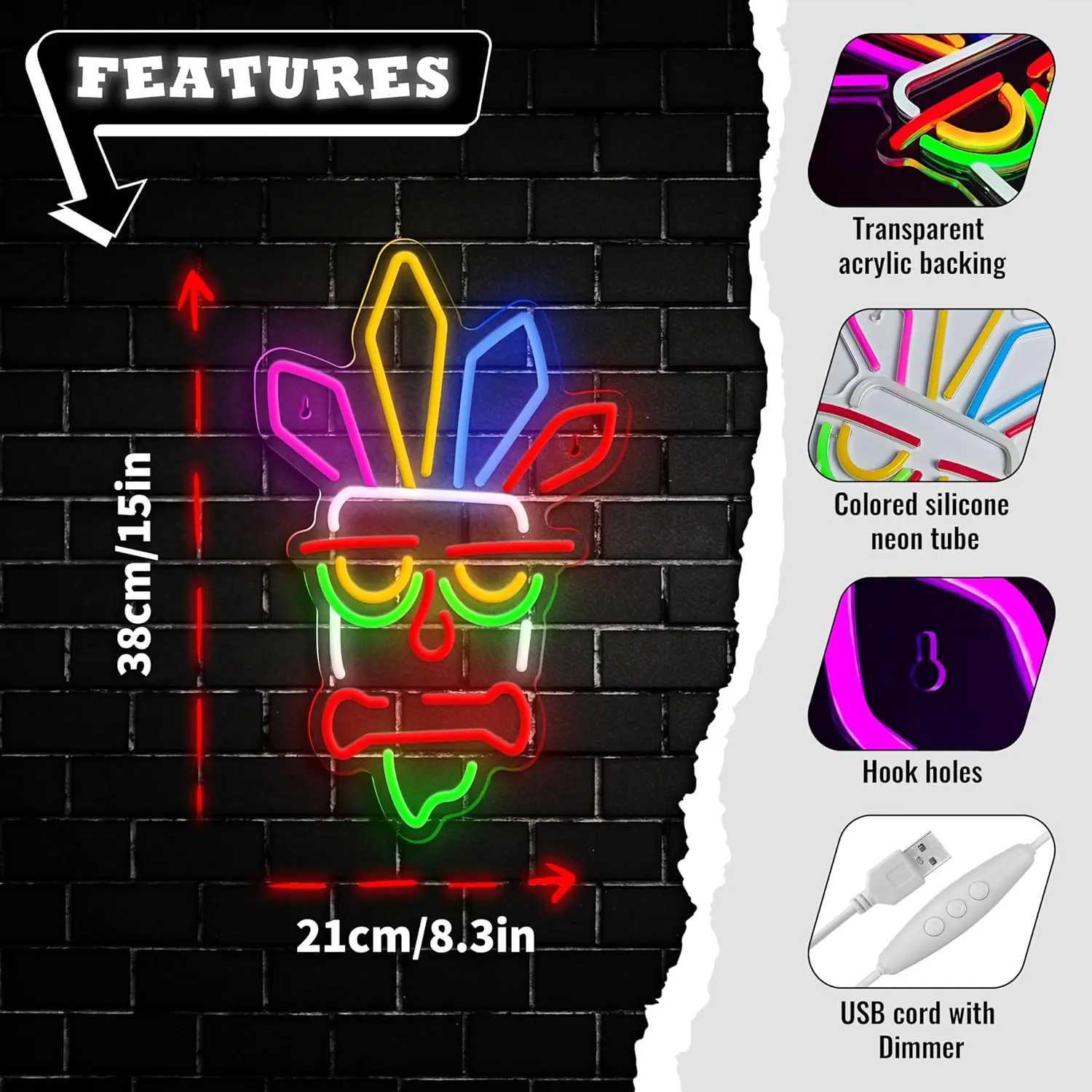 Mask Neon Signs LED Neon Light Sign Light Up Neon Signs Wall Decor for Game Room Bedroom Home Bar Man Cave Bar Decor Y240817