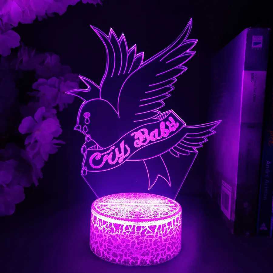 3D Cry Baby lil peek Dove Shape LED animated light cute acrylic night light RGB flashing gift desktop room decoration W240816