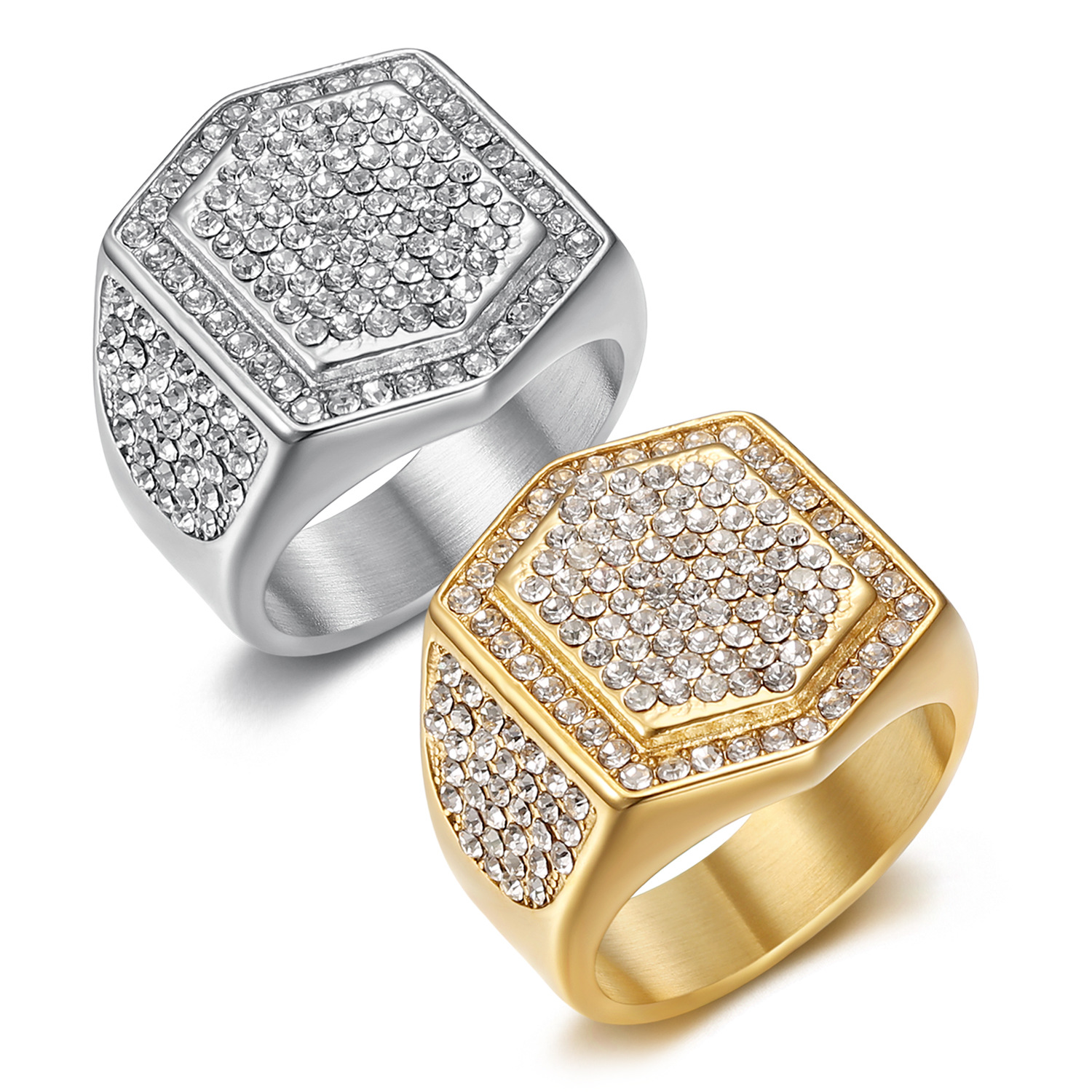 Hip Hop 316LStainless Steel Hexagon Ring Titanium Steel Gold Plated Mens Jewelry