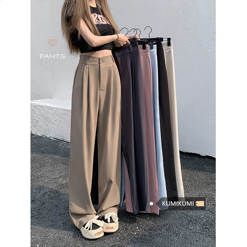 Women Suit Pants Elastic Waist Slimming Casual Pants Autumn Loose Wide Leg Pants Womens High Waist Draped Pants Trendy Pants 240816