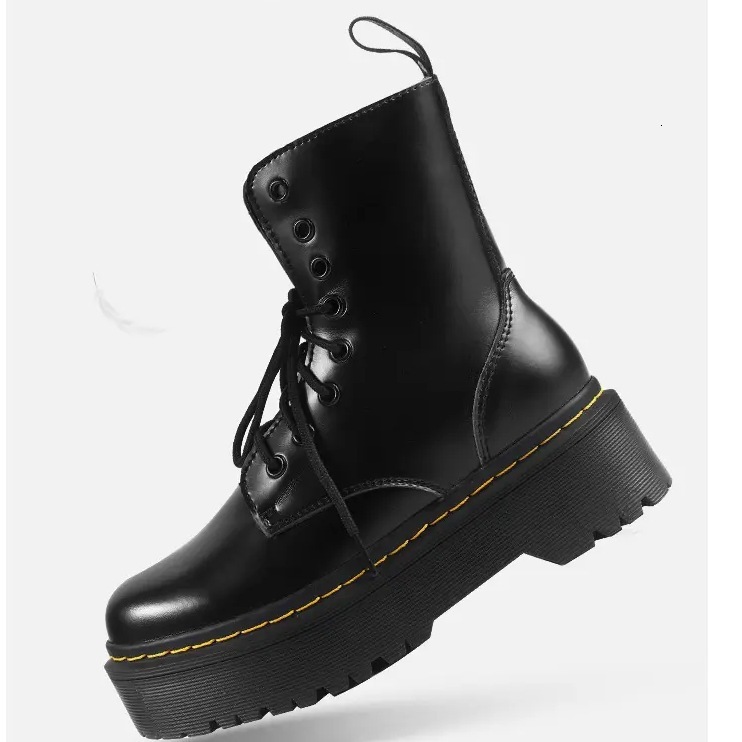Large Thick Soled Sponge Martin Women's Midsole Genuine British Style Ox Two-Layer Lace Up Leather Motorcycle Boots