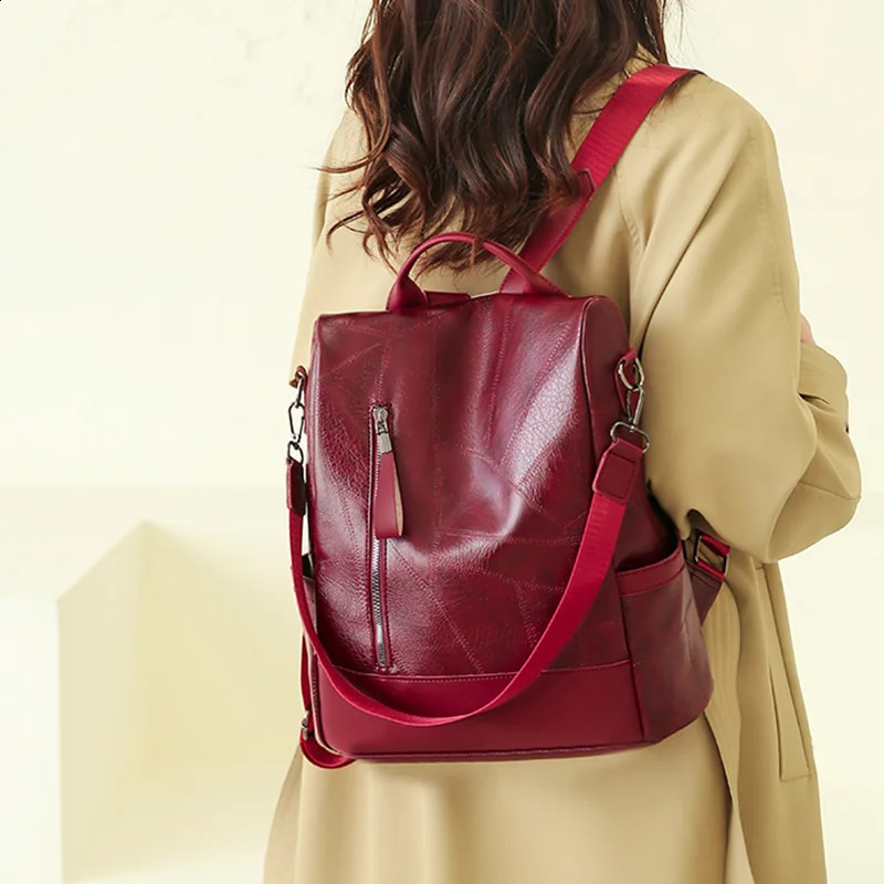 DHlanhai Large Leather Shoulder Soft Capacity Bag Womens Backpack Fashionable Retro S Anti Shake Y2k Simple Casual 240816