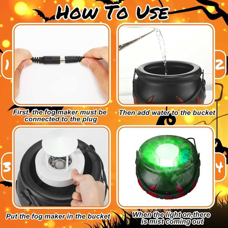Halloween Decorations Witches Cauldron And Led Mist Maker Black Plastic Bowl For Spooky Party Decoration Home Table KitchenXJ240817
