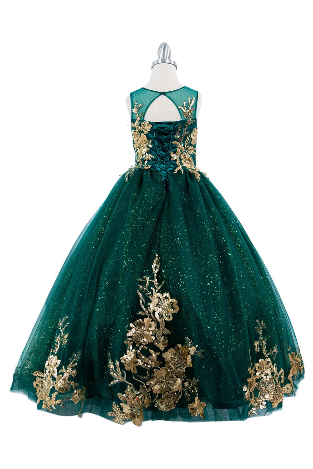 Green Mini Quinceanera Dresses Ball Gown Sheer Appliques Sparkly Long Flower Girl Dresses For Weddings Mexican Charro Pageant Dresses Baby