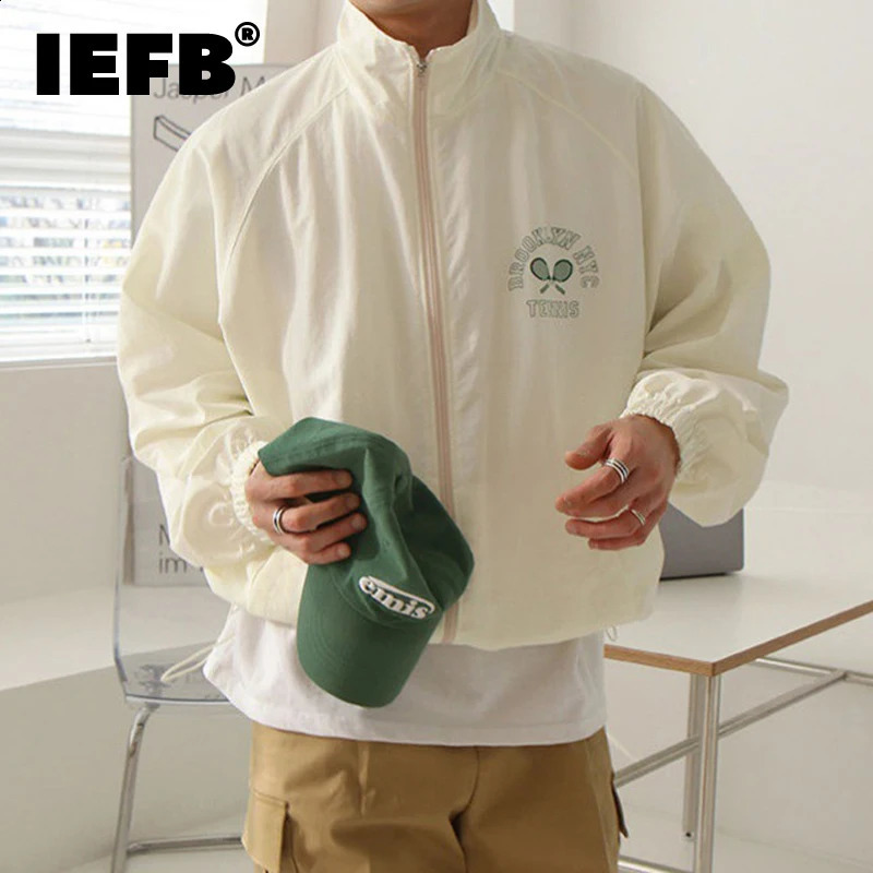 IEFB Korean Male Jackets Casual Printing Zipper Tops Stand Collar Long Sleeve Sunscreen Male Coats Summer 9C6490 240816