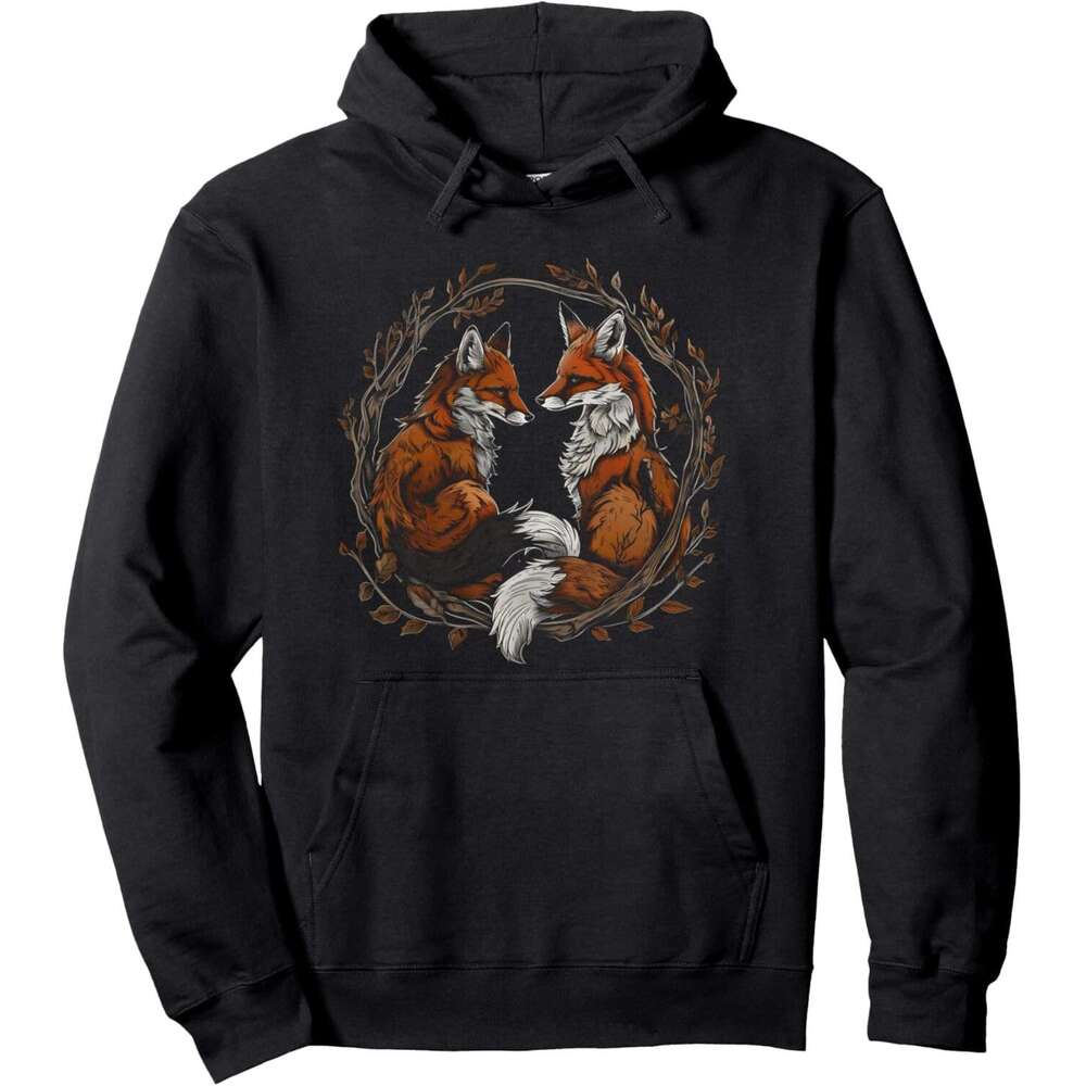 Hoodie For Mens Womens Fox Couple In Woods With Wreath Design Pullover Hoodies Sweatshirt Jacket Long Sleeve Free shipping