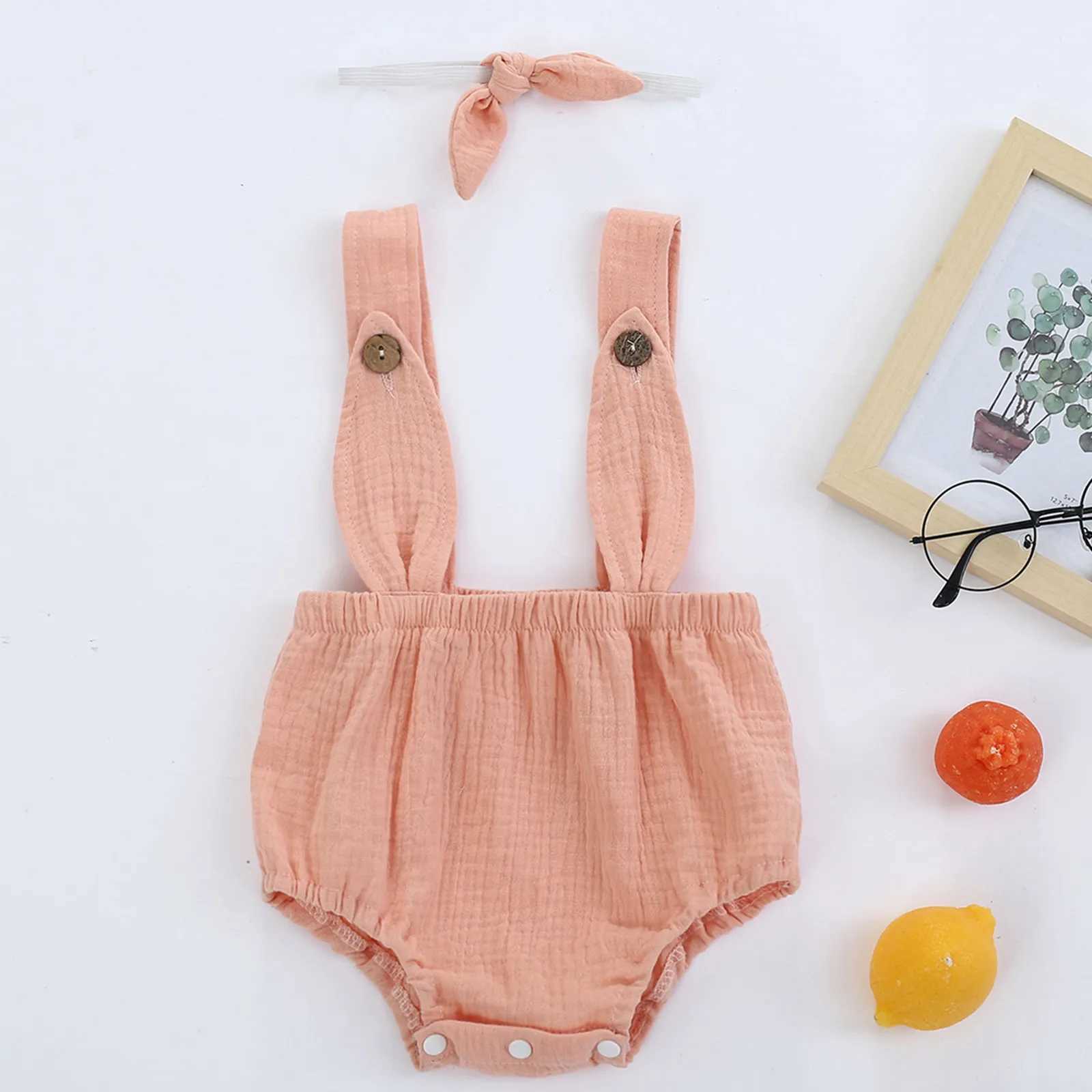 Boy jumpsuit button girl solid ear baby rabbit jumpsuit baby girl jumpsuit W240806