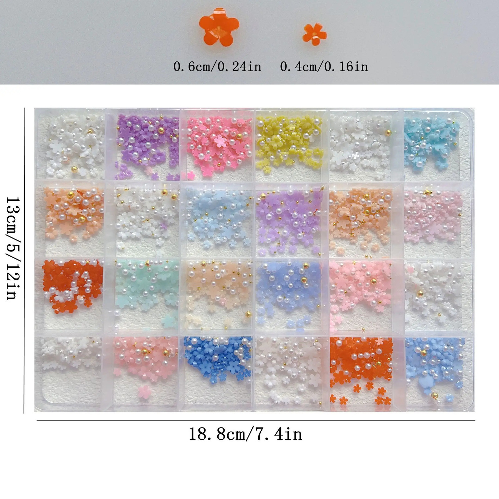 1Set Mini White and Color Flowers with Beads Nail Art Decoration 240814