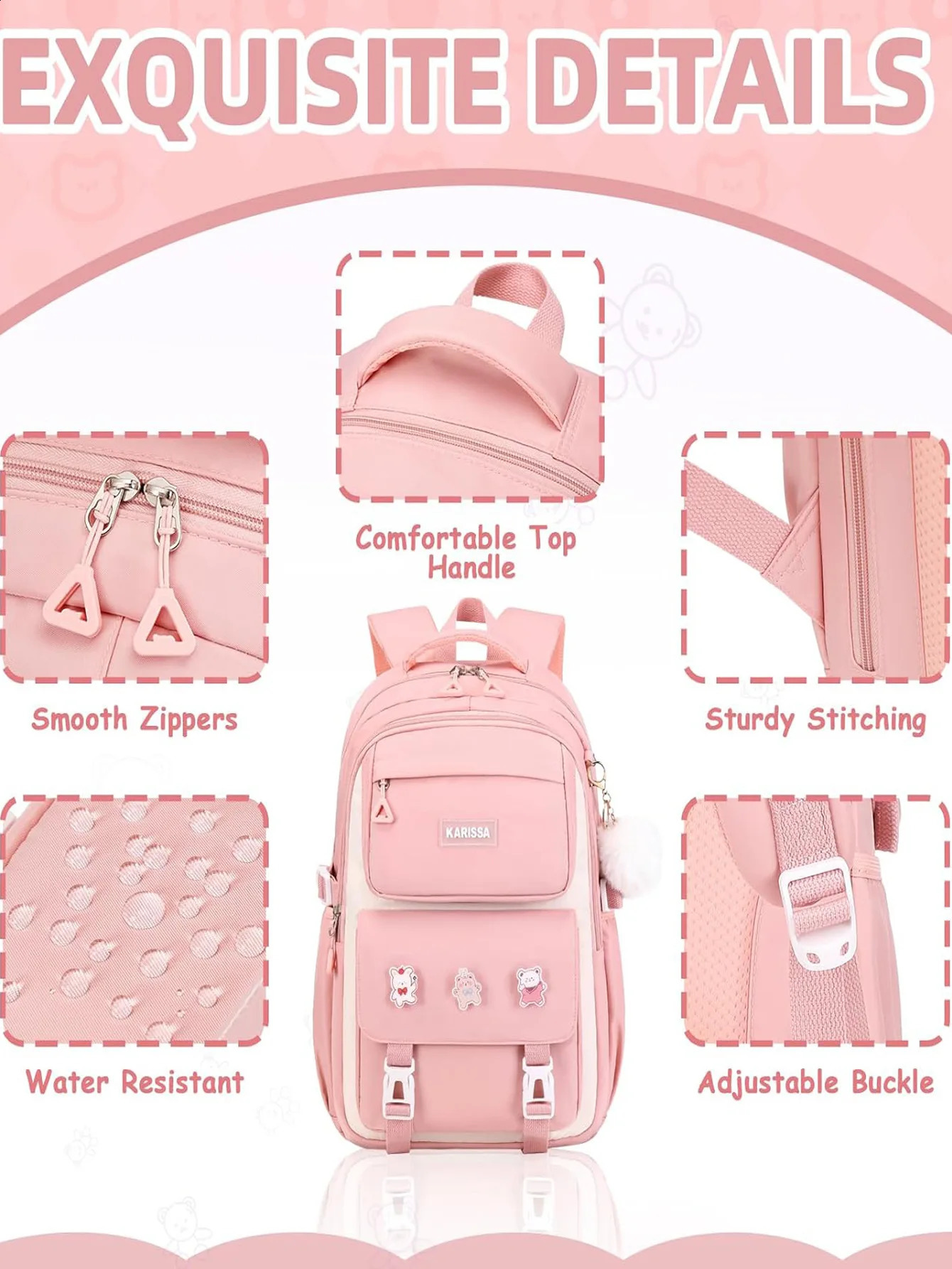 Girl Pink School Bag College Backpack Back Pack For Teenager Girls Children Female Schoolbag Primary High Bagpack Teens Child 240819