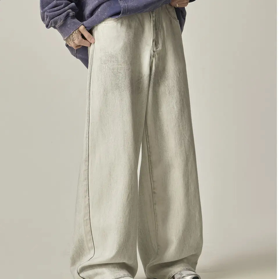 American retro street 2024 high street men and women trendy straight leg jeans loose wide leg dirty hip-hop casual pants y2k 240814