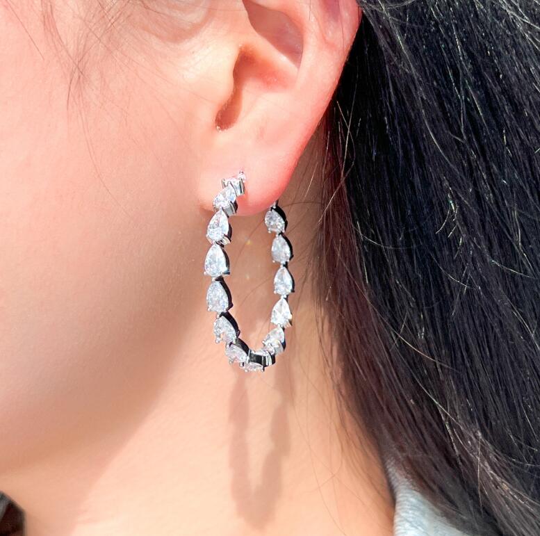 2024 Choucong Top Sell Clip Earrings Luxury Jewelry 925 Sterling Silver Water Drop 5A Cubic Zircon Party CZ Diamond Women Wedding Earbobs For Lover Gi