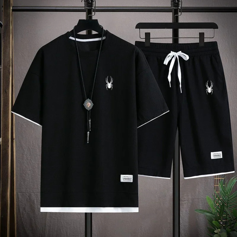 Summer Mens Sets Fashion Korean Tracksuit Men Short Sleeve T ShirtsSport Shorts Suit Men Casual Men Clothing Mens Joggers Sets 240816