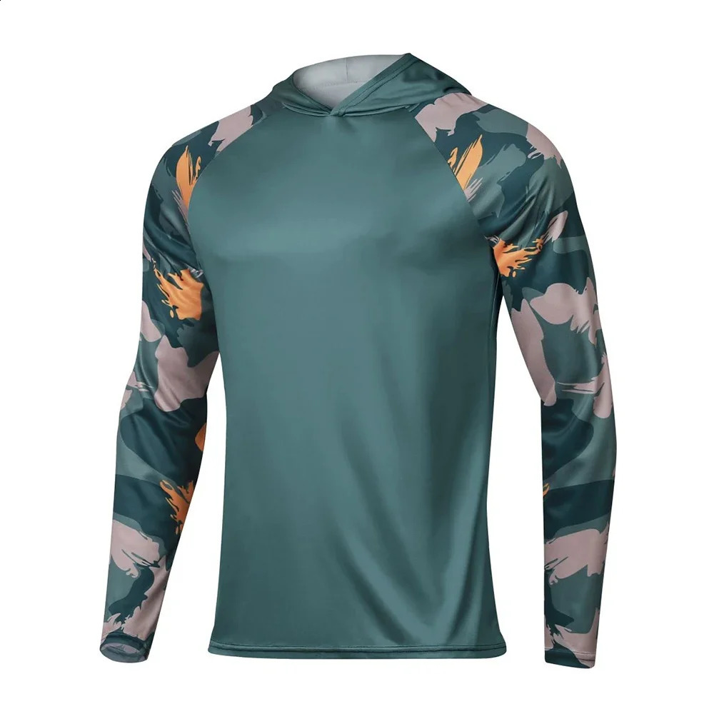 Fishing Hoodie Mens Summer Green Camouflage Long Sleeve Fishing Shirt Sunscreen Sports Jacket Fishing Shirt 240815