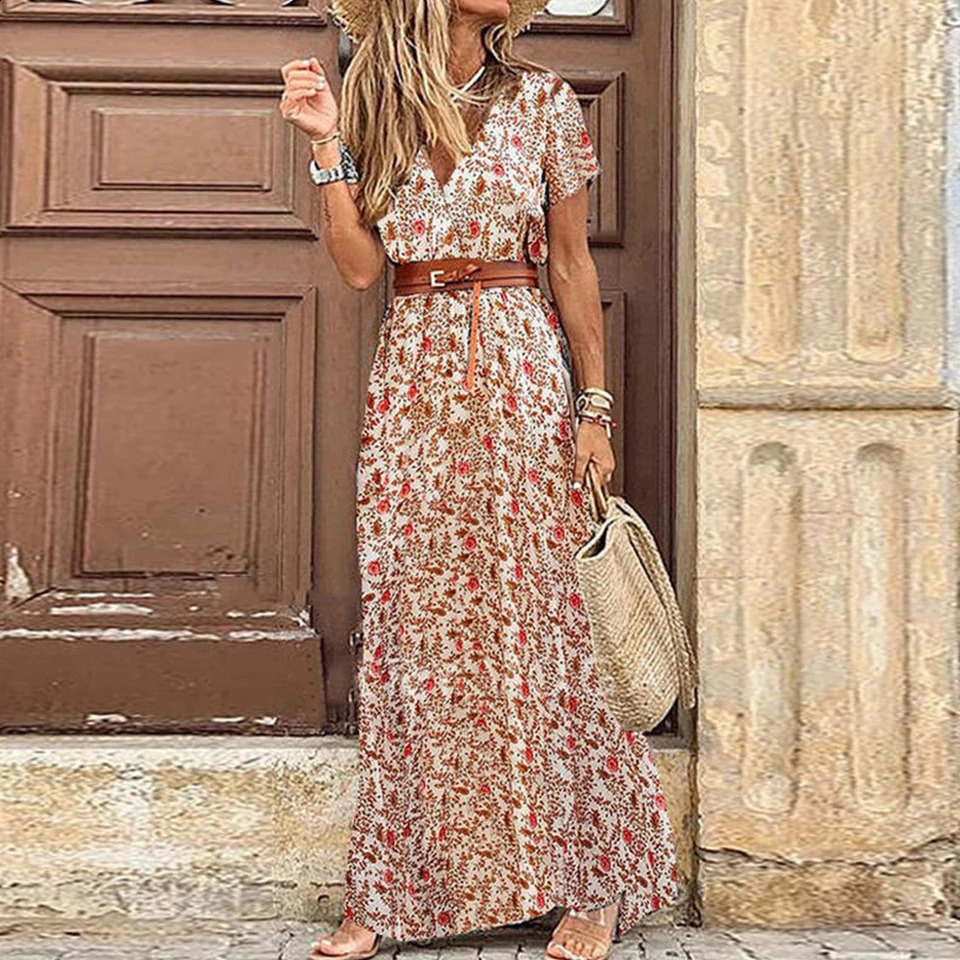 Long Dress for Women Summer Beach Bohemian Dresses Vestido Casual Robe Female Clothing Y2K Floral Skirt Elegant Maxi Dress 240816