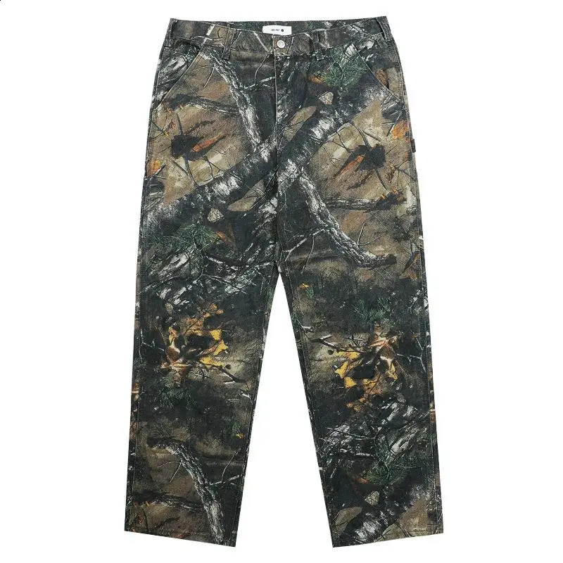 American Outdoor Straight Leg Personalized Branch Camo Retro Workwear Pants for Men and Women Hip Hop Loose Casual Pants 240819