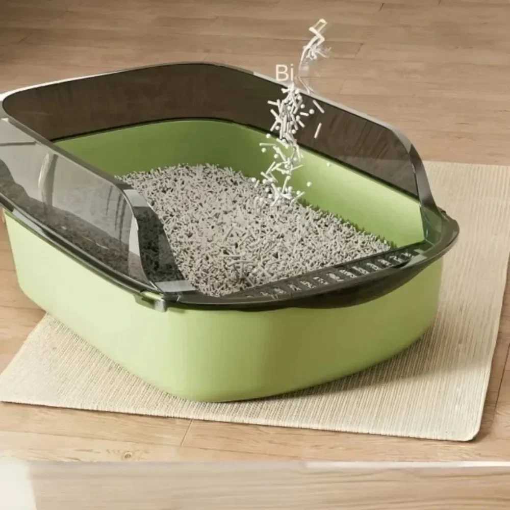 Semi Enclosed High Side Cat Litter Box Splashproof Plastic Kitty Toilet with Scoop 2024 Pet Supplies