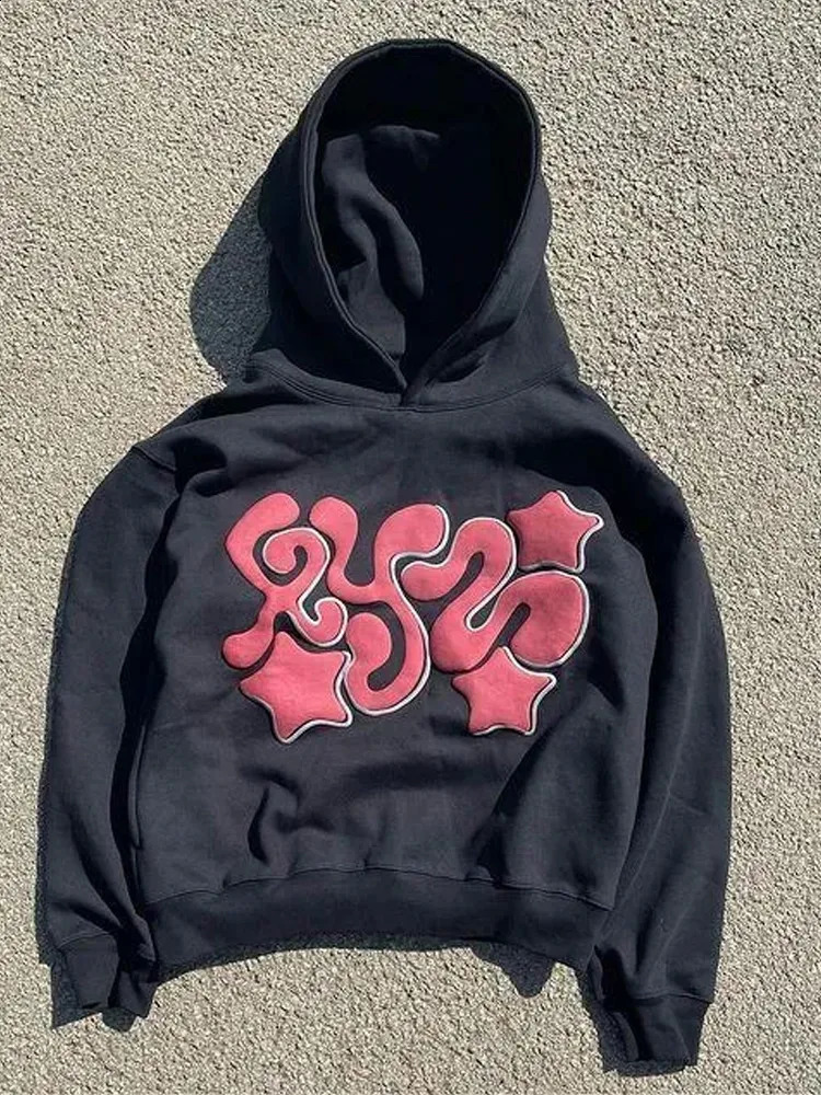 Retro Letter Printed Hoodie for Women Autumn and Winter Hooded Pullovers Jacket Korean Lazy Style Long Sleeved Tops 240816