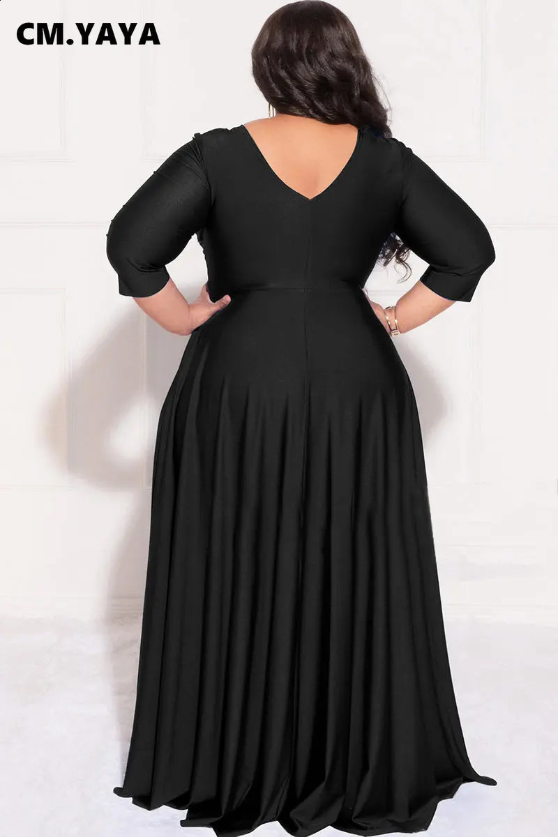 CM.YAYA Plus Size Women Evening Dresses Classic Curve Wrap V-neck Big Swing Maxi Vestidos De Verano Mujer Party long Dress 240819
