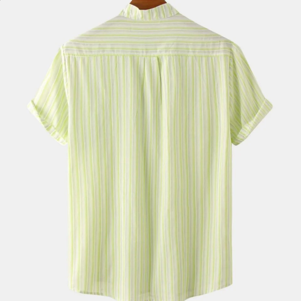 Striped Shirts For Mens Hawaiian Shirts Striped Graphic Clothing Summer Short Sleeve Tops Streetwear Oversized Male 240816
