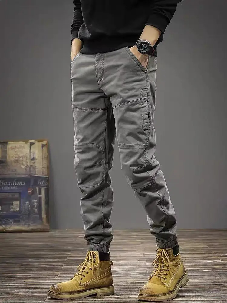 Male Trousers Slim Autumn Grey Mens Cargo Pants Work Wear in Street Spandex Casual Long Nylon Emo High Quality Baggy 240816