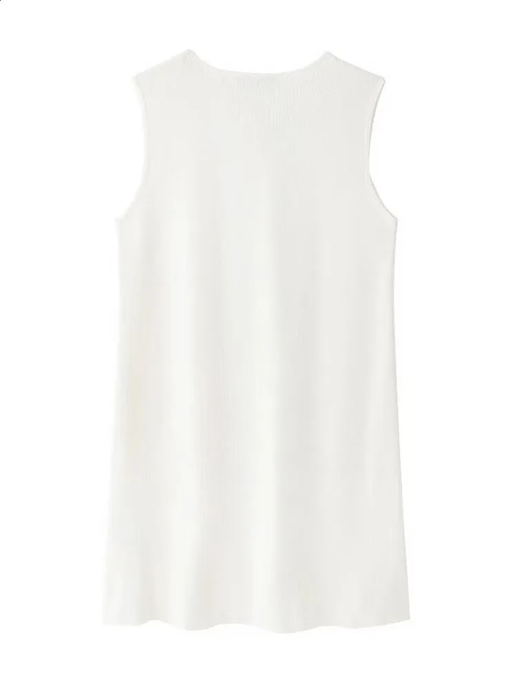 TRAF Summer Womens Knitted Sleeveless Mini Dresses Fashion Female Solid O-neck Bow Dress Sweet Girls Lovely Pockets Dress 240819