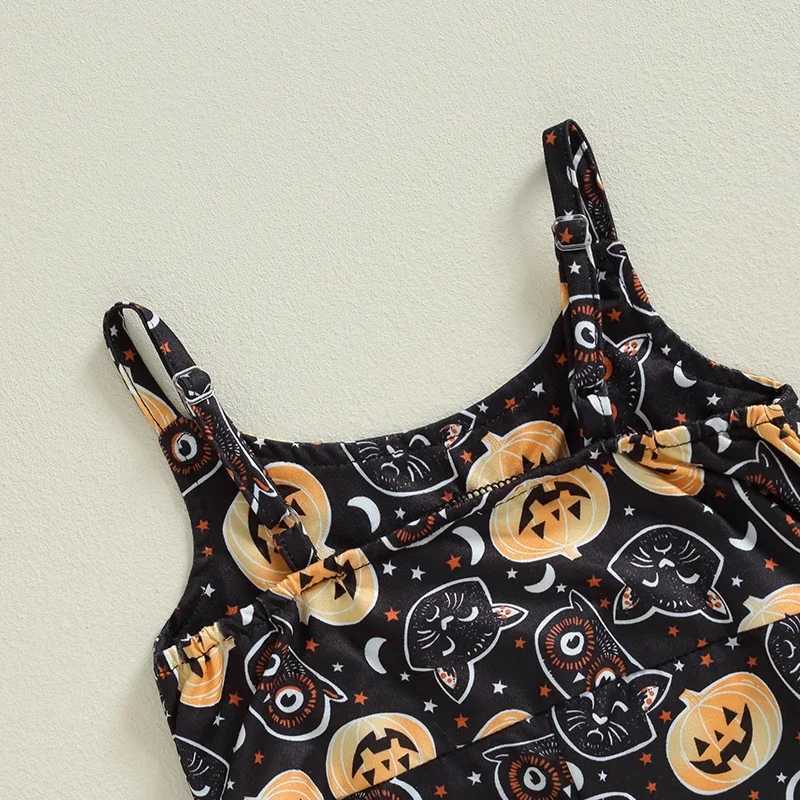 Childrens girls jumpsuit spaghetti strap pumpkin print jumpsuit casual Halloween costume W240806