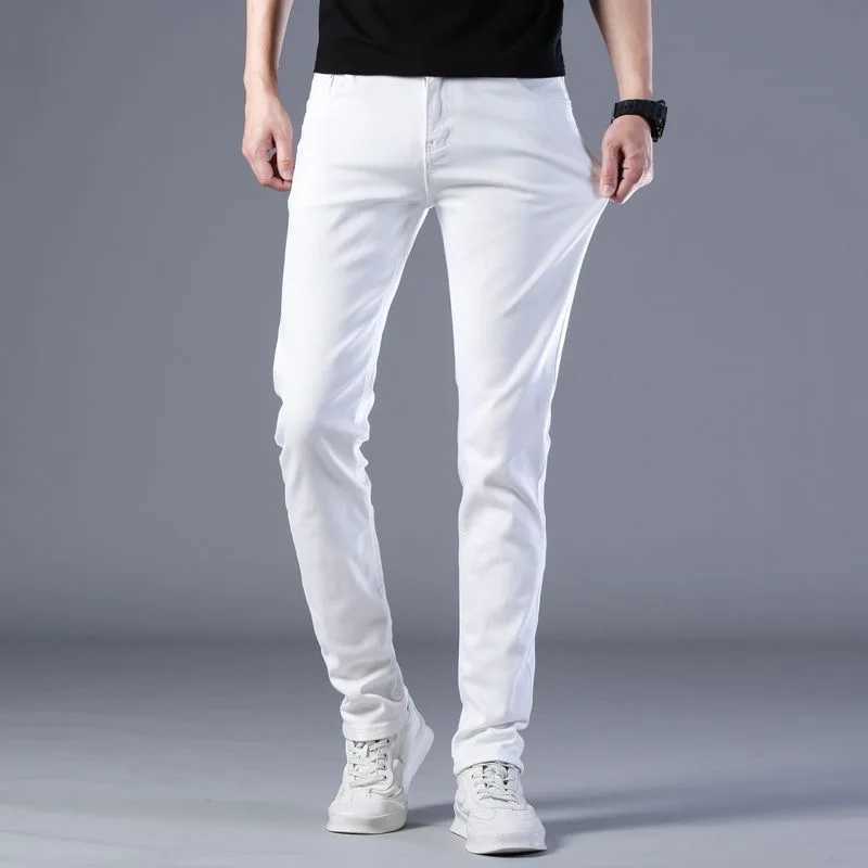 2024 Spring/Summer New Fashion Trend White Elastic Denim Pants for Mens Casual Ultra Thin Comfortable Breathable Legs 28-38W240715