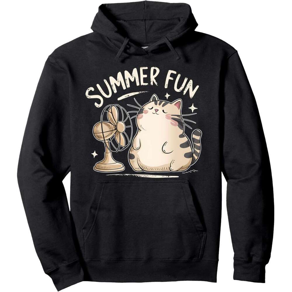 Hoodie for Mens Womens Summer Cute Cat With Fan Graphic Tees Pullover Hoodie Hoodies sweatshirt pullover jacket Long sleeve