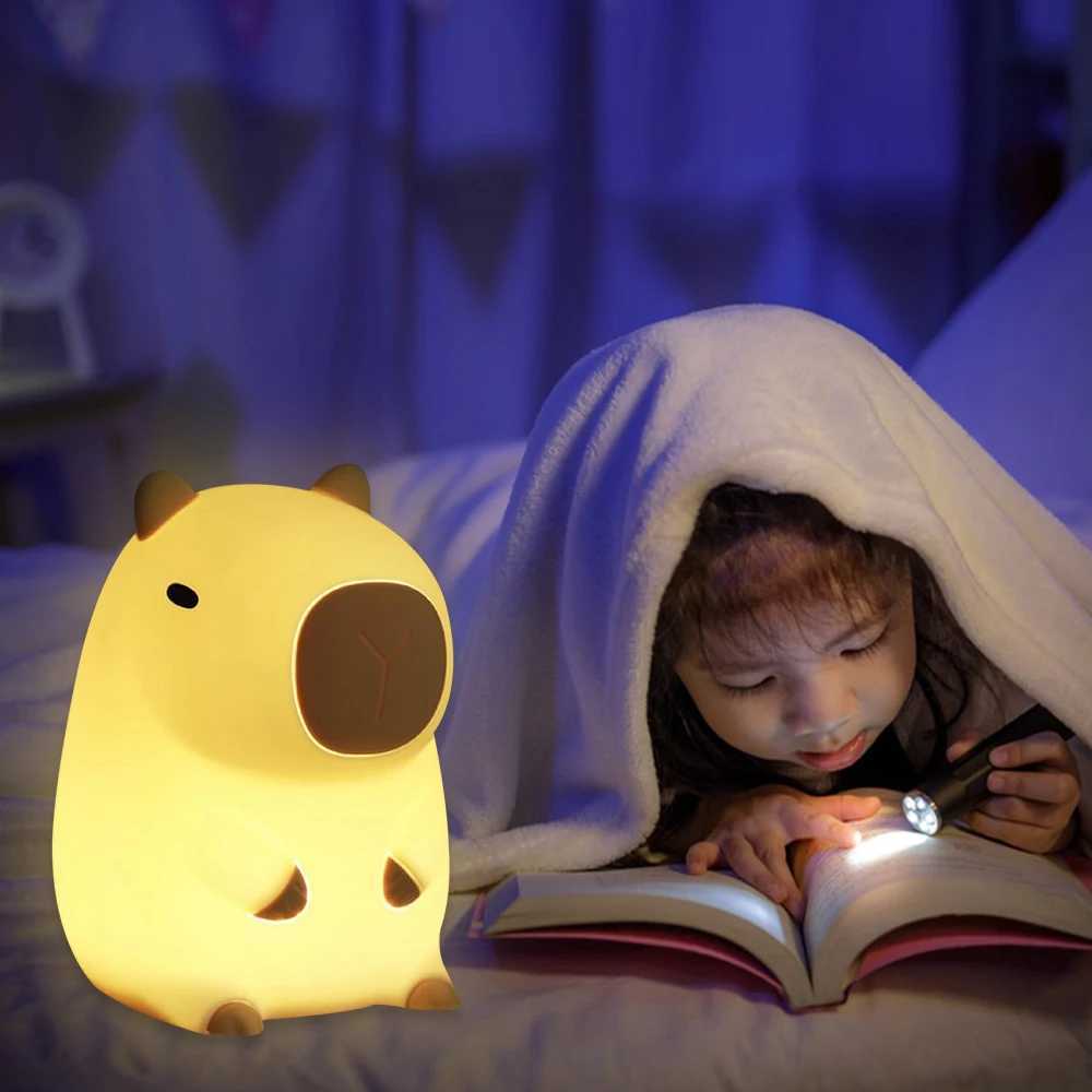 Cute cartoon Capybara night light silicone Pat light suitable for childrens bedroom USB charging timed dimming bedside sleep light W240816